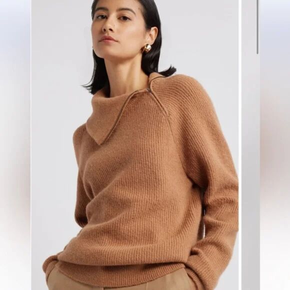 Nordstrom Ribbed Zip Collar Sweater – Brown, Size L, Baby Alpaca Blend - Picture 1 of 8